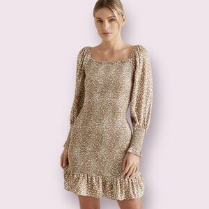 Seed Heritage Women's Sheath Dress Tan Leopard Prints Long Sleeve Size 10